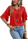 Wendy Women's V-Neckline Blouse – 3/4 Ruffle Sleeves, Stretchy Material & Cozy Fit