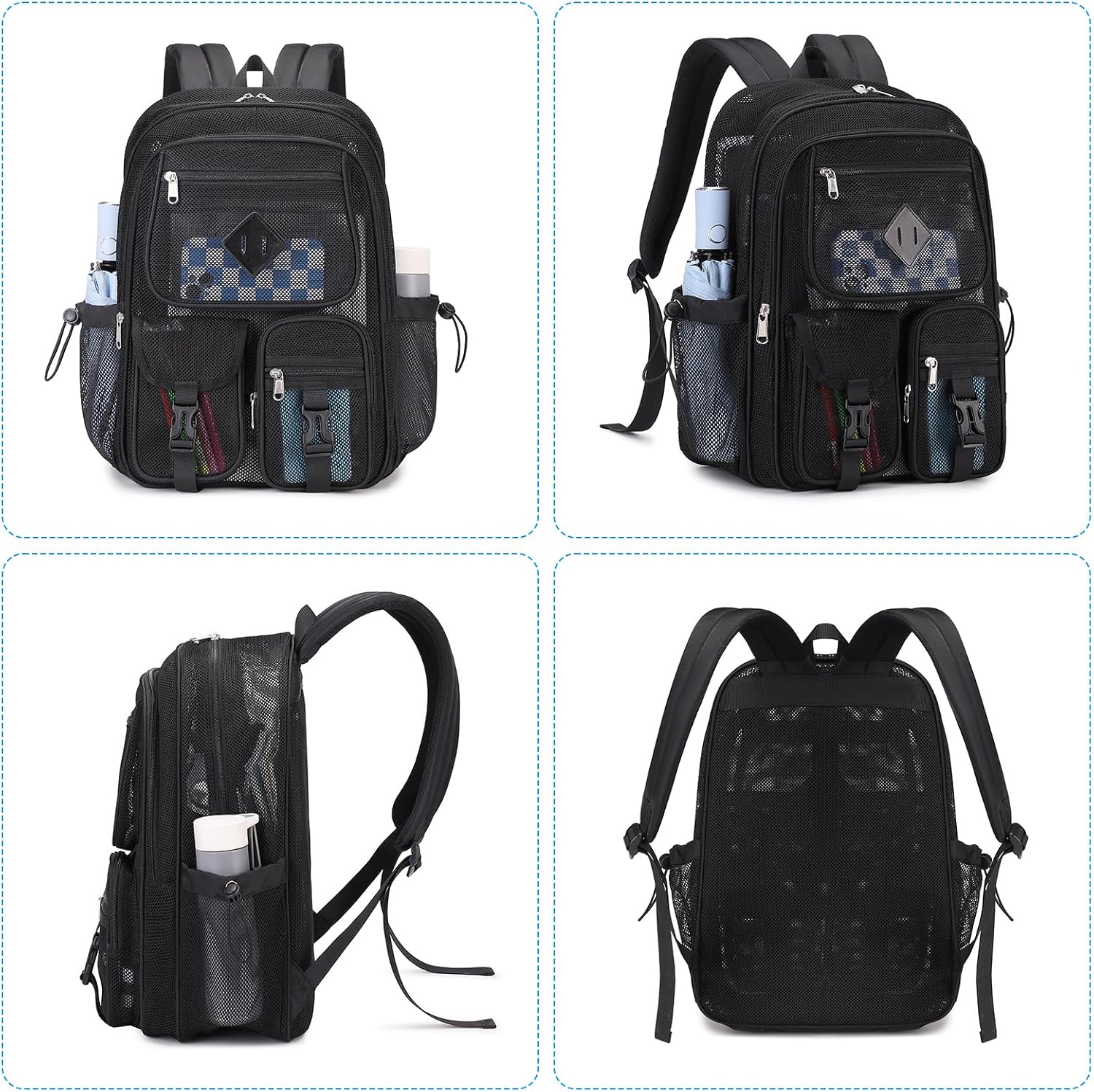 Rosalie 17-Inch Heavy-Duty Mesh School Backpack with Padded Straps and Multiple Pockets