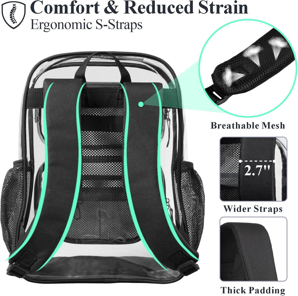 Isolde 17-Inch Heavy-Duty Clear School Backpack with Padded Straps and Laptop Fit