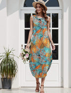 Élodiane Women's Tropical Floral Maxi Dress with Side Slit & Pockets