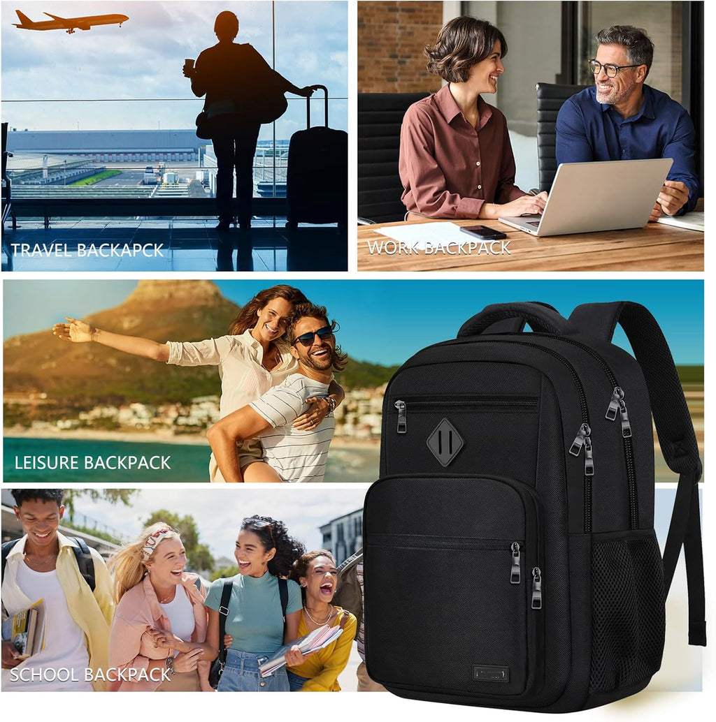 Jasper 30L Black Laptop Backpack with Anti-Theft Pocket and Padded Travel Straps
