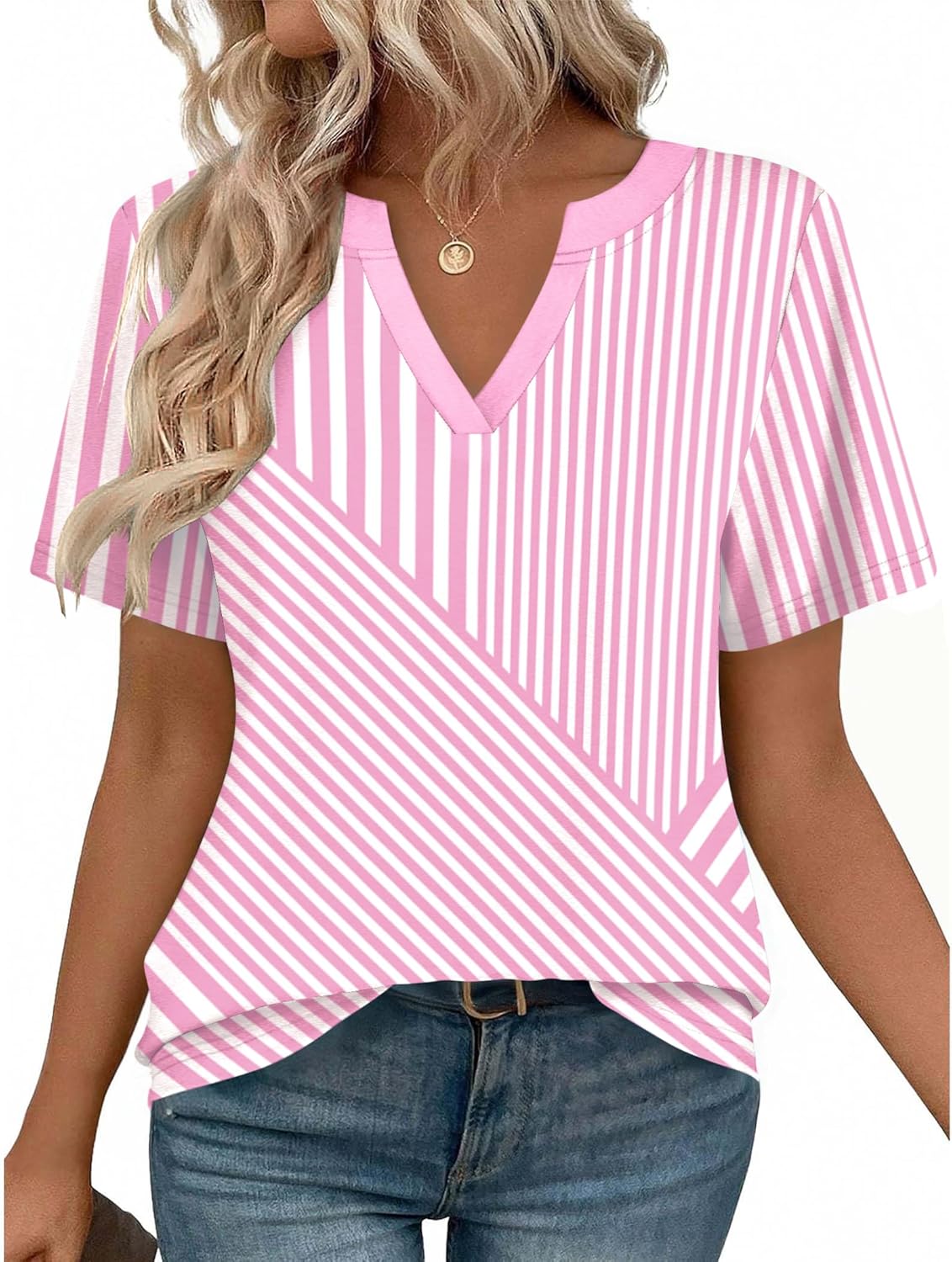 Odeline Women's High-Low V-Neck Blouse with Flutter Short Sleeves