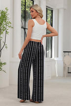 Evelyn - Bohemian Print Wide Leg Palazzo Pants with Elastic Waist and Side Pockets