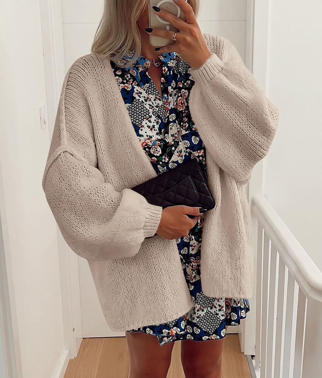 Sabrina - Oversized Open Front Chunky Knit Cardigan with Lantern Sleeves for Women