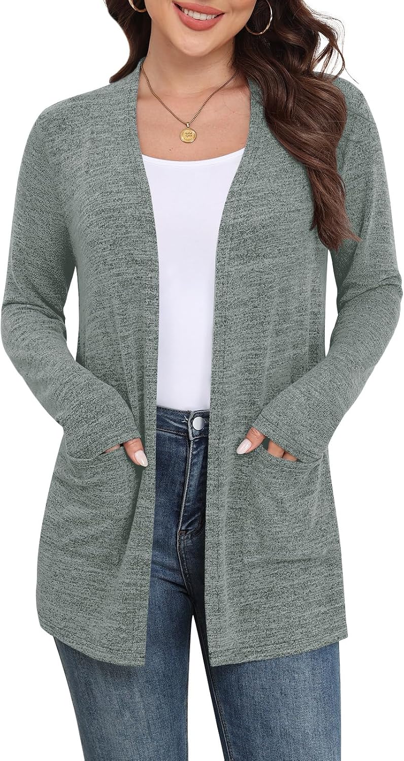 Marielle Lightweight Open-Front Long Cardigan with Pockets for Everyday Layering