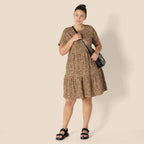 Béatrice Women's Cotton Tiered Mini Dress with Short Sleeves & Crew Neck