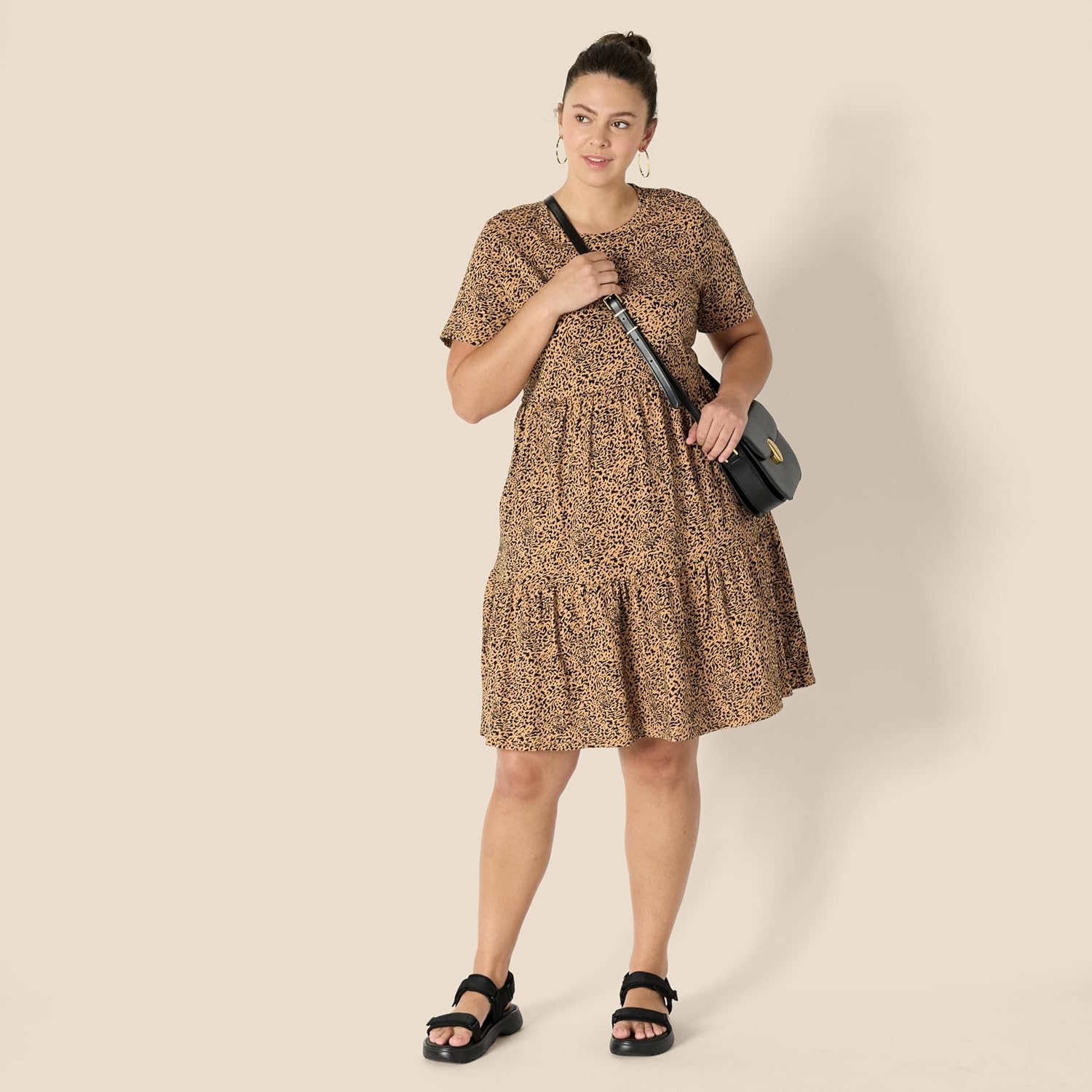 Béatrice Women's Cotton Tiered Mini Dress with Short Sleeves & Crew Neck