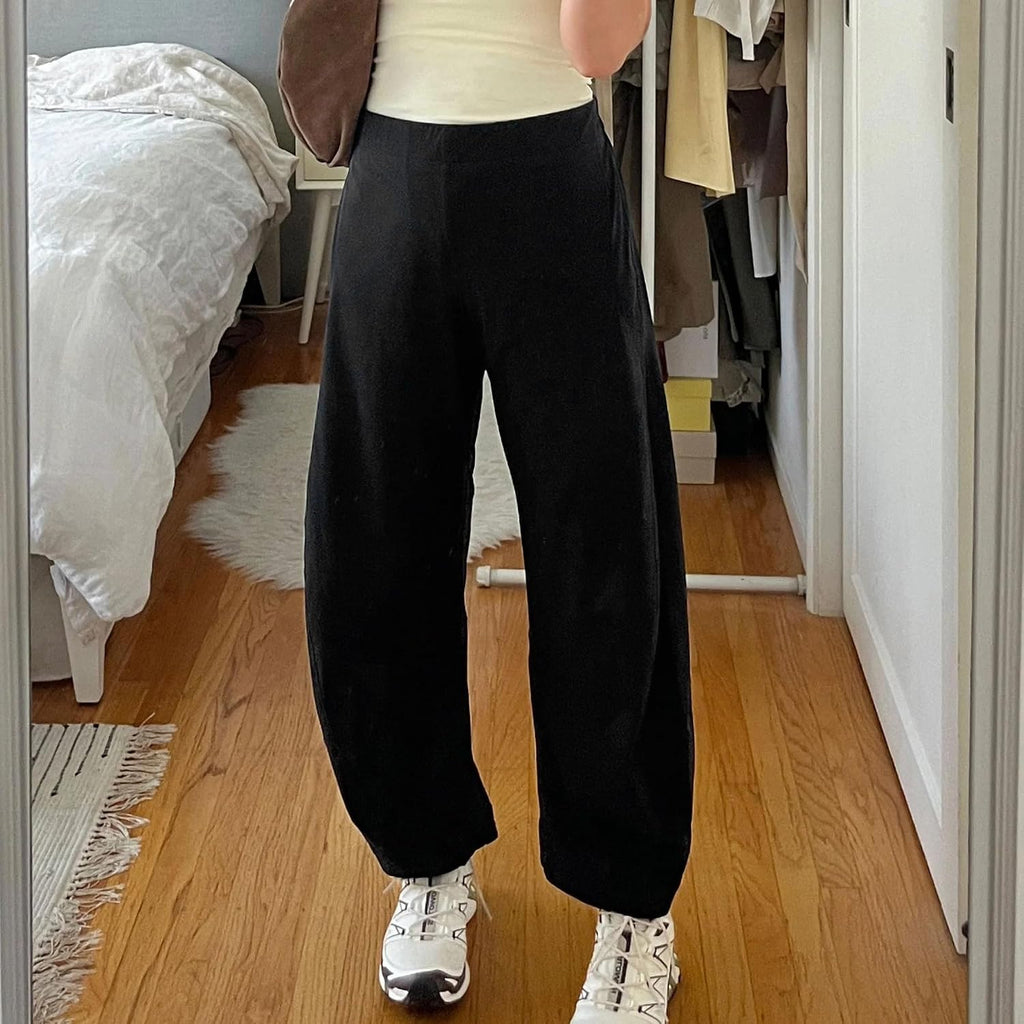 Violette Women's Barrel Leg Travel Pants with Hidden Elastic Waist & Side Pockets