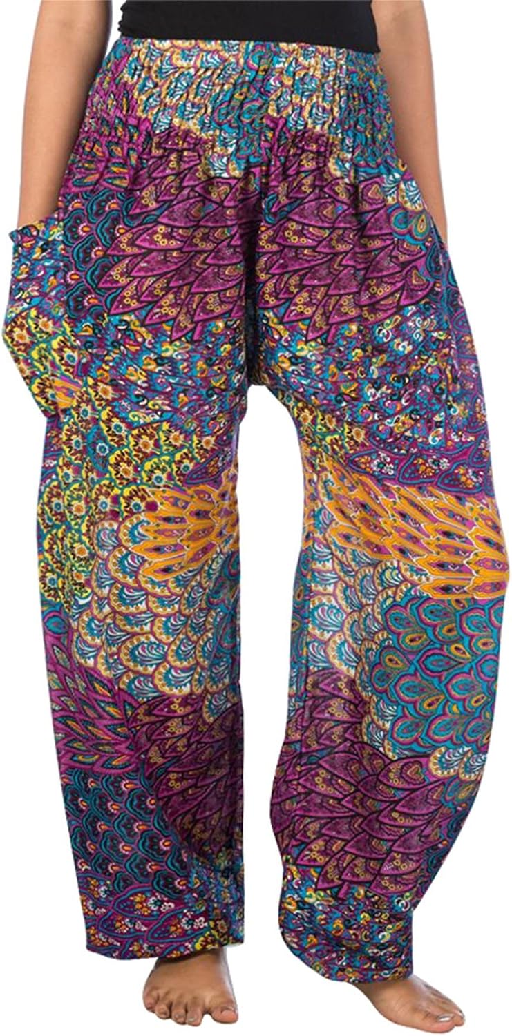 Soraya Bohemian Printed Harem Pants with Smocked High Waist and Side Pocket for Everyday Comfort