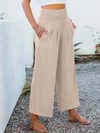 Bria - Wide Leg Palazzo Pants with Smocked High Waist, Pockets and Lightweight Fabric