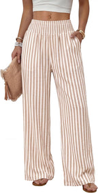 Solenne Women's High-Waisted Wide Leg Lounge Pants with Smocked Waist & Pockets
