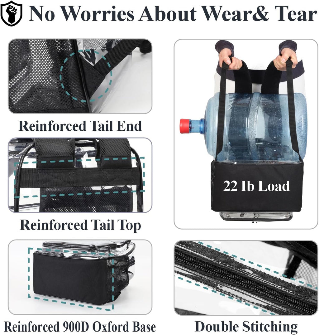 Isolde 17-Inch Heavy-Duty Clear School Backpack with Padded Straps and Laptop Fit