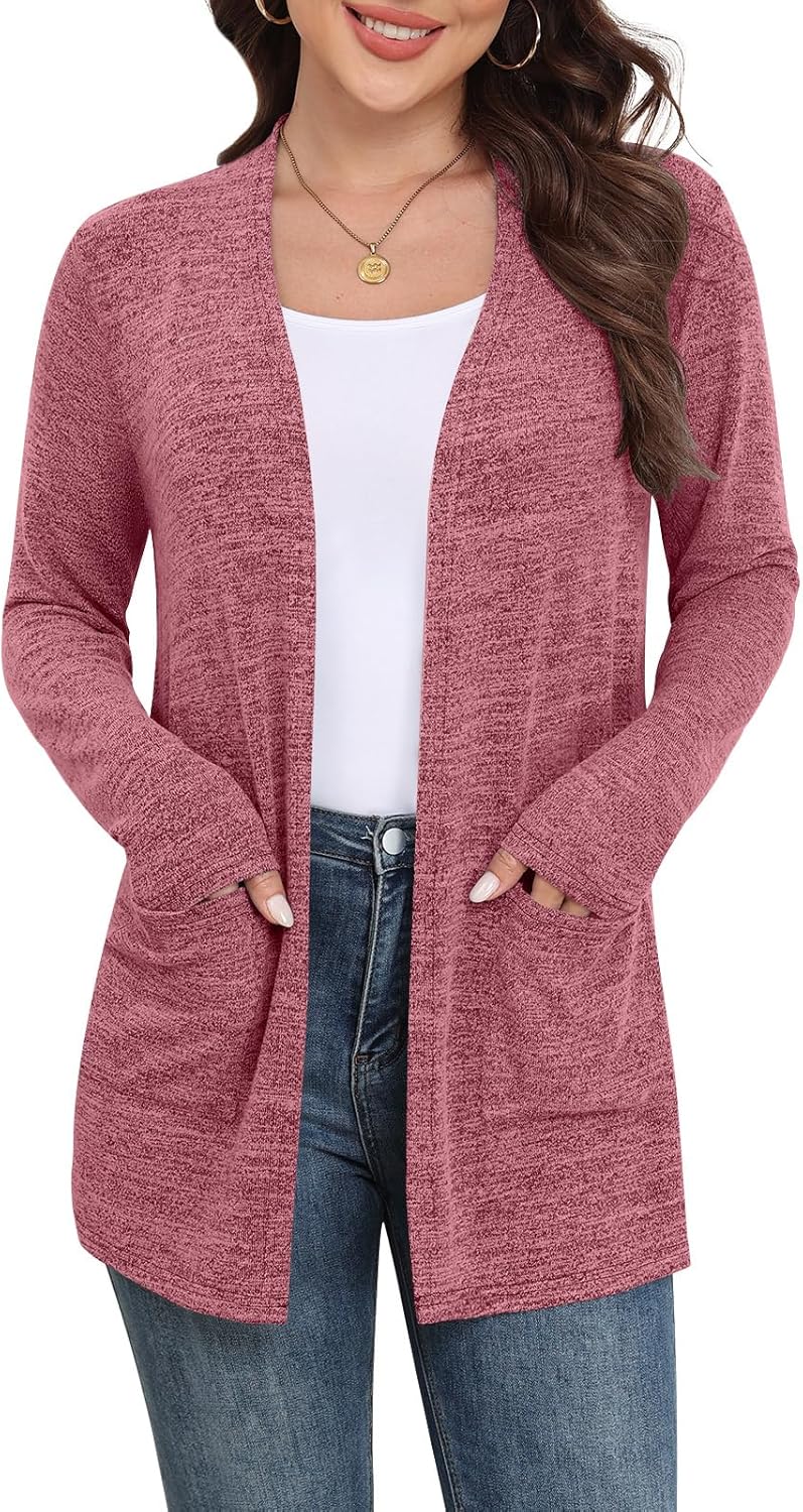 Marielle Lightweight Open-Front Long Cardigan with Pockets for Everyday Layering