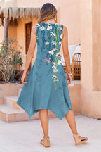Avelisse Women's Bohemian Floral Handkerchief Midi Dress with Pockets