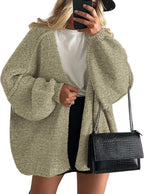 Sabrina - Oversized Open Front Chunky Knit Cardigan with Lantern Sleeves for Women