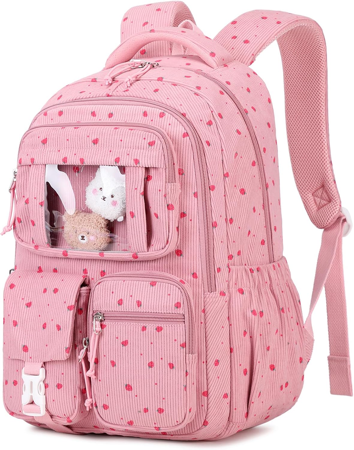 Klara Girls 21.8L Pastel School Backpack with 15-Inch Laptop Sleeve and Pom-Pom Charm