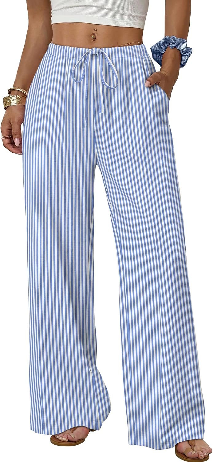Élodie Women's Wide Leg Drawstring Palazzo Pants with Pockets
