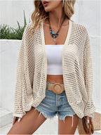 Odette - Oversized Crochet Knit Open Front Cardigan for Women Beach Cover Up Sweater