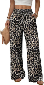 Solenne Women's High-Waisted Wide Leg Lounge Pants with Smocked Waist & Pockets