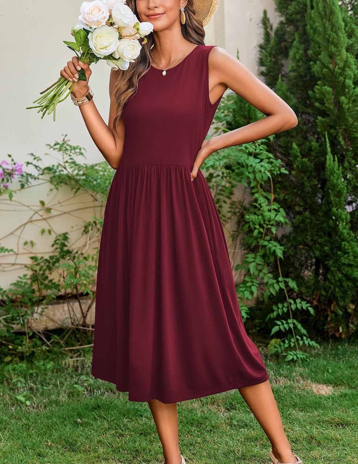Lysandra Women's Sleeveless A-Line Midi Dress with Pockets