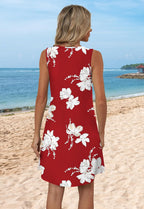 Maelynn Floral Sleeveless V-Neck Mini Dress with Curved Hem for Summer Beach Days
