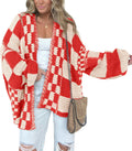Daniel Women's Checkered Knit Cardigan – Open-Front Design, V-Neckline & Cozy Fit