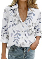 Nadia - Printed Cotton Button Down Long Sleeve Collared Shirt for Women Casual Blouse