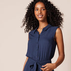 Camélia Women's Sleeveless Shirt Dress with Tie Waist & Flared Skirt