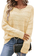 Bianca Women's Hollow-Knit Sweater – Round Neckline, Dropped-Shoulder Design & Striped Texture