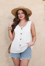Aurette Women's Eyelet V-Neck Tank Top with Relaxed Sleeveless Silhouette