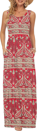 Rosalie Women's Paisley Print Sleeveless Maxi Dress with Elastic Waist and Pockets