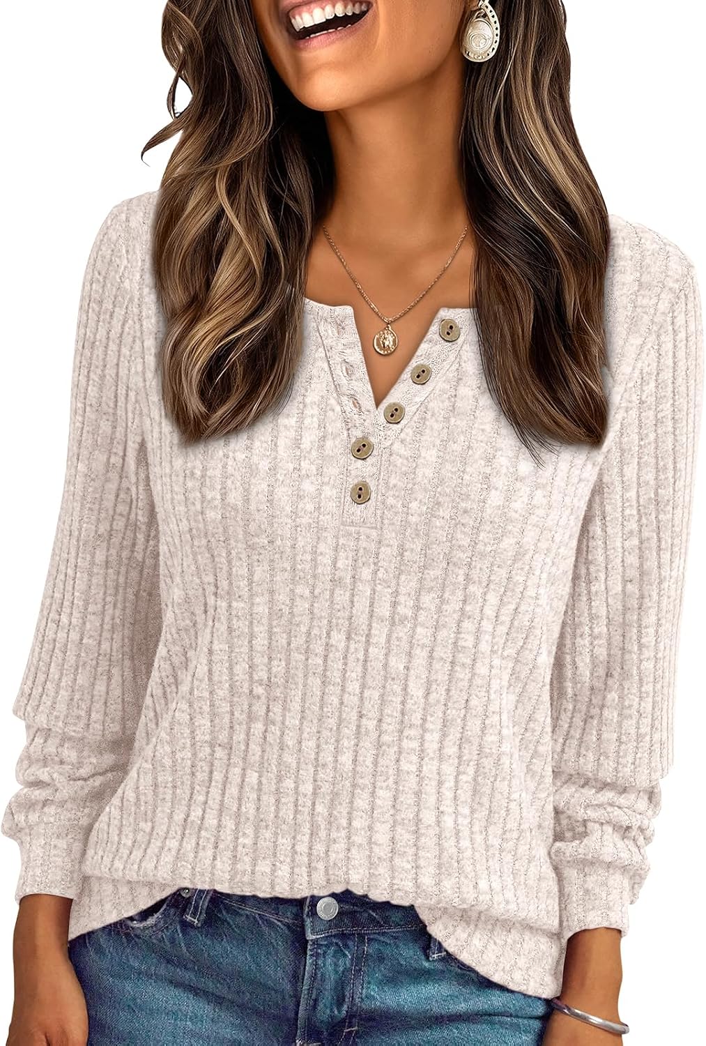 Richard Women's Henley Sweater – Full-Length Sleeves, Textured Fabric & Cozy Fit