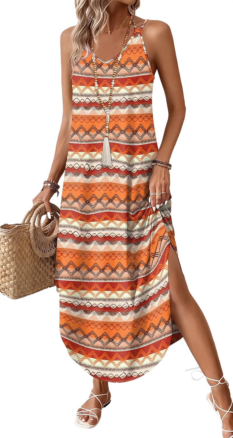 Liora Women's Halter Neck Maxi Dress with Curved Hem & Flowy Silhouette