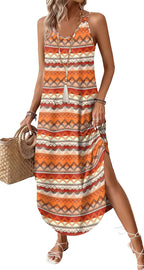 Liora Women's Halter Neck Maxi Dress with Curved Hem & Flowy Silhouette