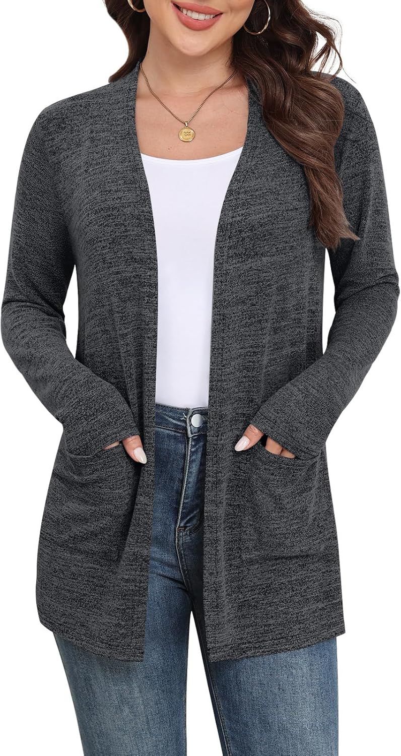 Marielle Lightweight Open-Front Long Cardigan with Pockets for Everyday Layering