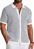 Cyril Men's Retro Knit Shirt – Colour-Block Stripes, Collar & Button-Down Front