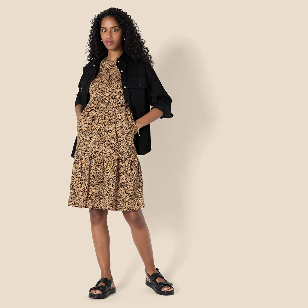 Béatrice Women's Cotton Tiered Mini Dress with Short Sleeves & Crew Neck