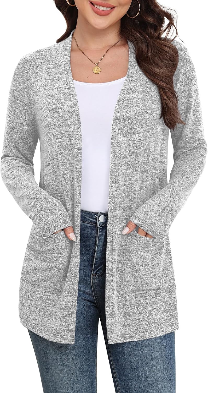 Marielle Lightweight Open-Front Long Cardigan with Pockets for Everyday Layering