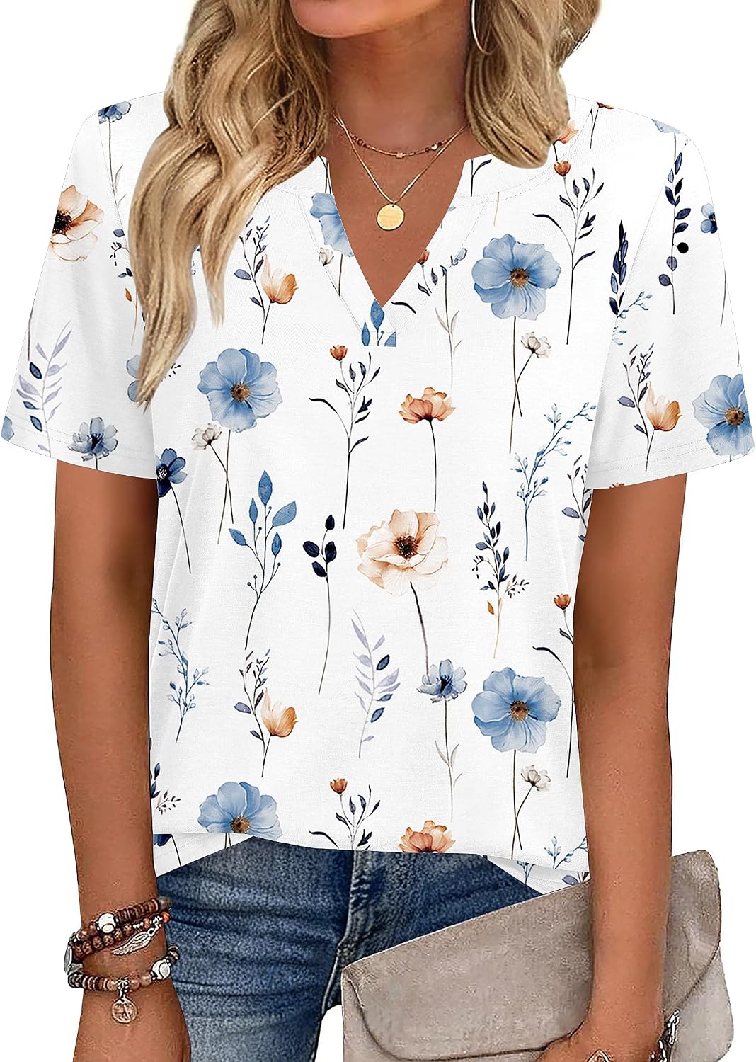 Odeline Women's High-Low V-Neck Blouse with Flutter Short Sleeves