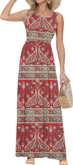Rosalie Women's Paisley Print Sleeveless Maxi Dress with Elastic Waist and Pockets