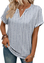 Celia Women's V-Neck Tunic Blouse with Rolled Short Sleeves & Relaxed Fit