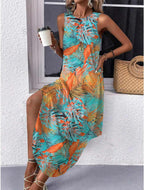 Élodiane Women's Tropical Floral Maxi Dress with Side Slit & Pockets