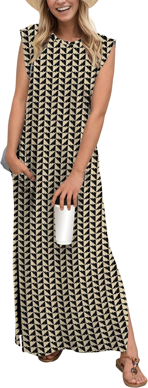 Coralie Women's Sleeveless Maxi Dress with Side Slit, Pockets & Wrinkle-Resistant Fabric