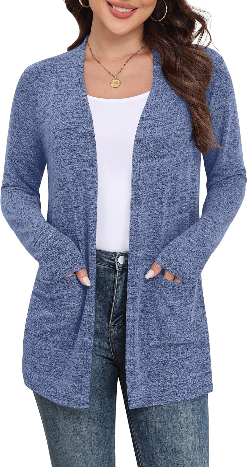 Marielle Lightweight Open-Front Long Cardigan with Pockets for Everyday Layering