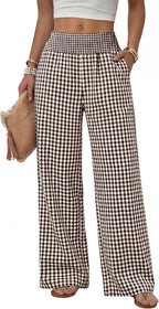 Solenne Women's High-Waisted Wide Leg Lounge Pants with Smocked Waist & Pockets