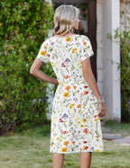 Rosalie Women's Pleated A-Line Midi Dress with V-Neck, Petal Sleeves & Side Pockets
