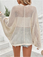 Odette - Oversized Crochet Knit Open Front Cardigan for Women Beach Cover Up Sweater