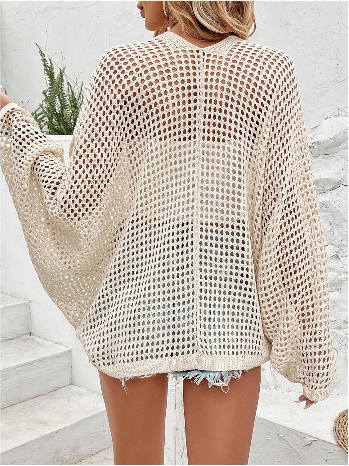 Odette - Oversized Crochet Knit Open Front Cardigan for Women Beach Cover Up Sweater