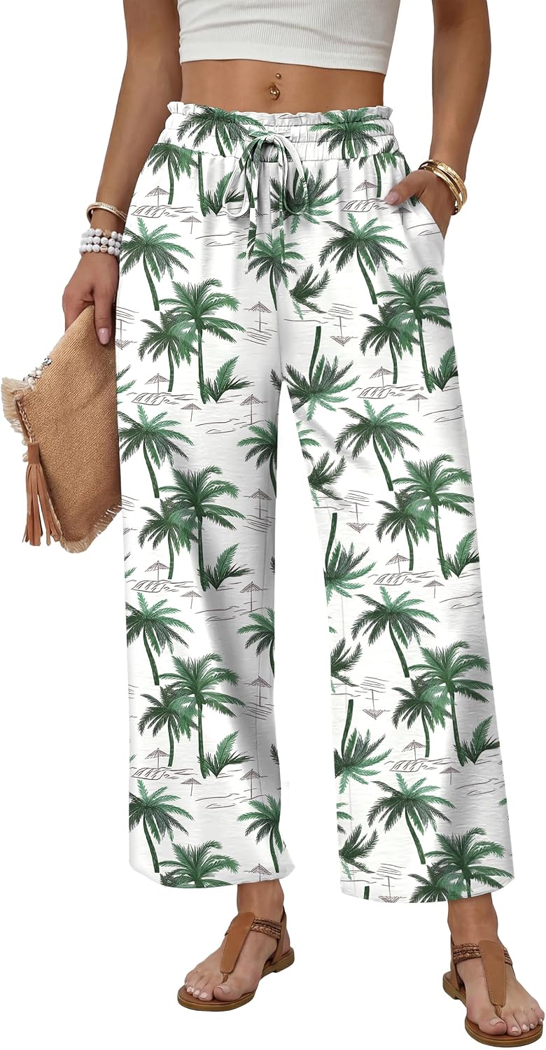 Dahlia - Leopard Print Wide Leg Palazzo Pants with Drawstring Waist and Pockets