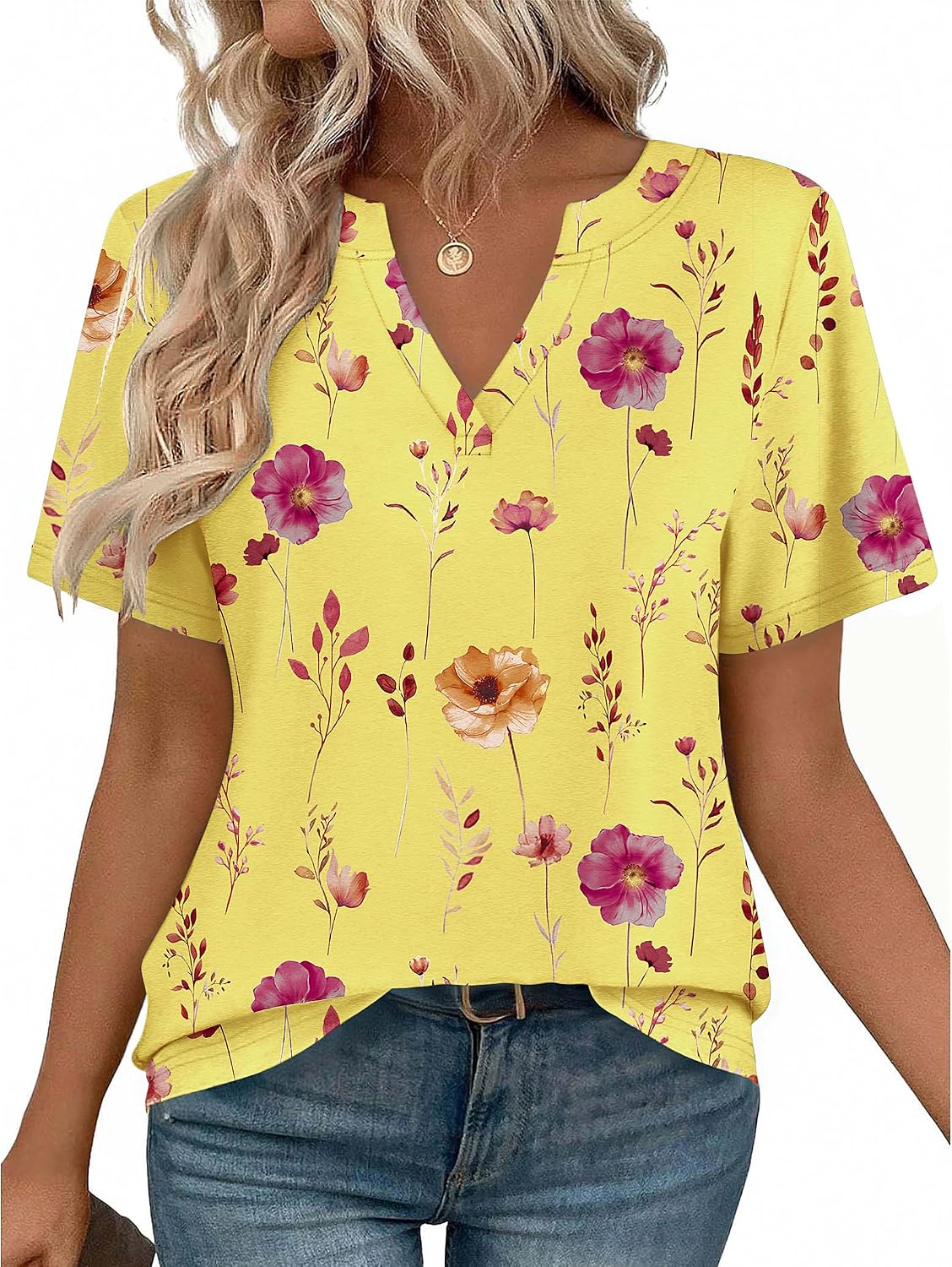 Odeline Women's High-Low V-Neck Blouse with Flutter Short Sleeves